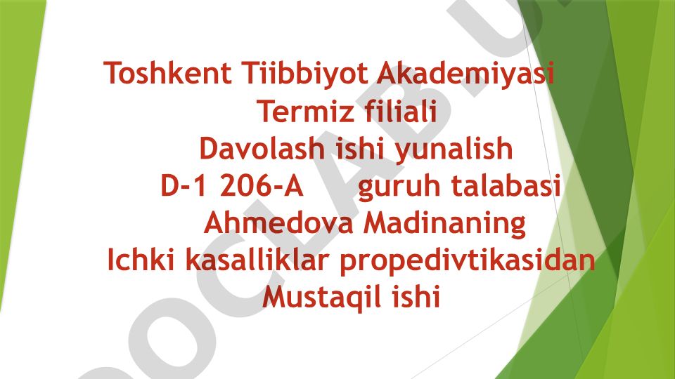 Bemorni mustaqil ko‘zdan kechirish