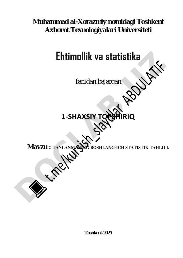 Tanlanmaning boshlangʻich statistik tahlili