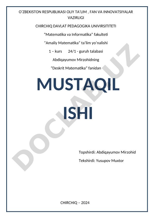 To'plamlar va ular ustida amallar, to'plamlar algebrasi, kirirtish chiqarish qoidasi