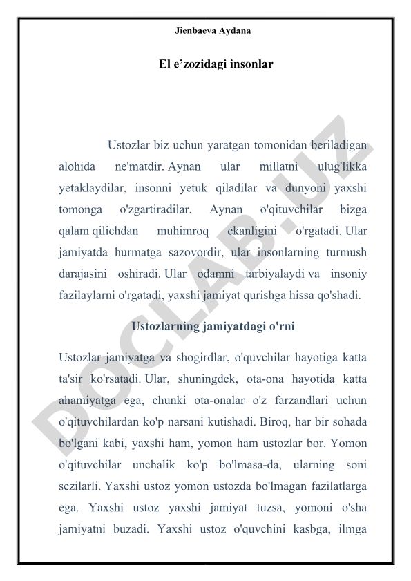 Ustozlarning jamiyatdagi o'rni va ahamiyati