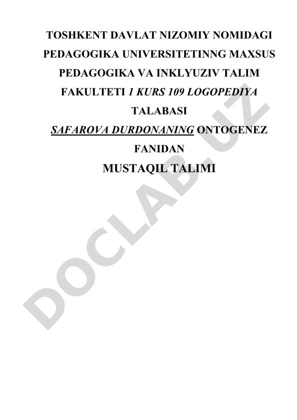 Kichik yoshdagi bolalar nutqini o'stirish vazifalari va metodik masalalari