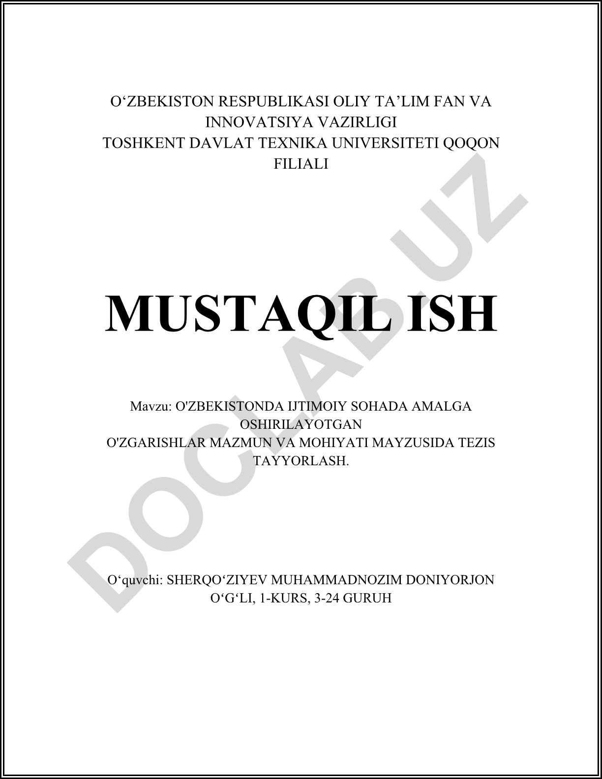 O'zbekistonda ijtimoiy sohada amalga oshirilayotgan o'zgarishlar mazmun va mohiyati
