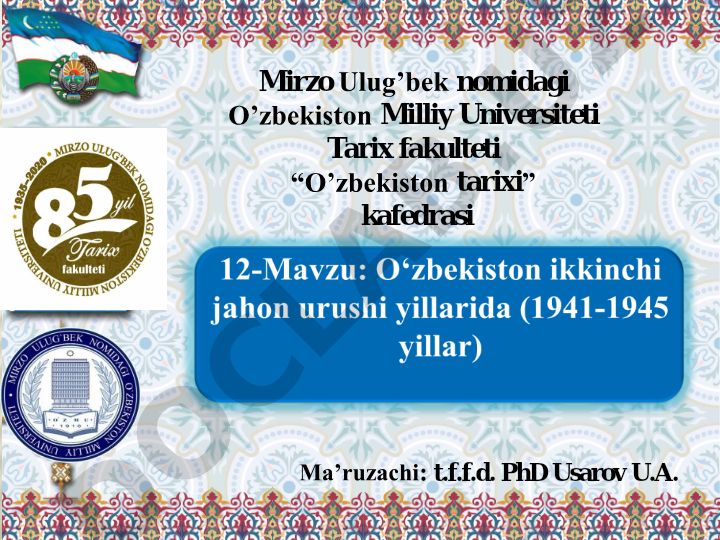 Ikkinchi jahon urushi davrida O'zbekiston tarixi