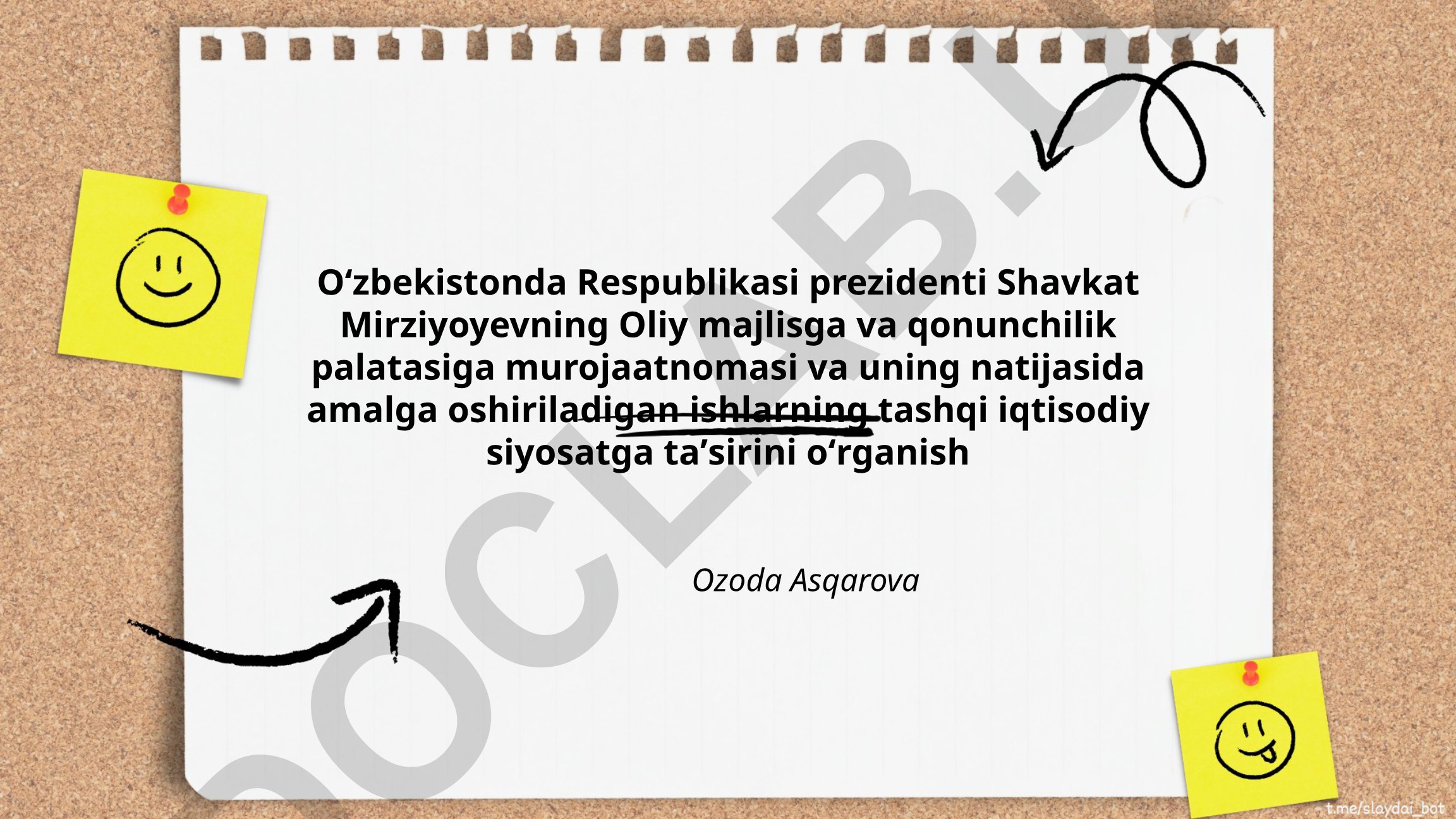 Shavkat Mirziyoyevning murojaatnomasining tashqi iqtisodiy siyosatga ta'siri
