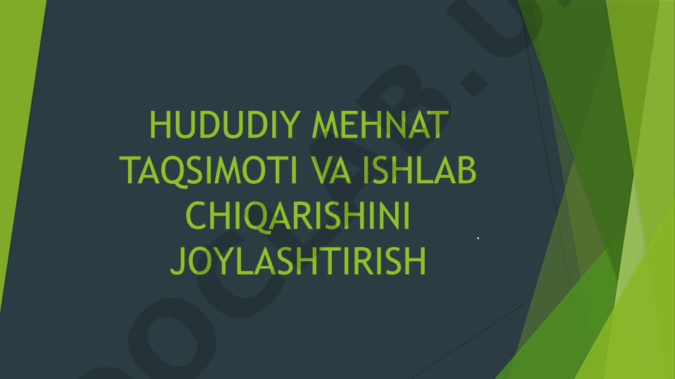 Hududiy mehnat taqsimoti va ishlab chiqarishni joylashtirish