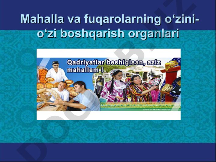 O‘zbekistonda demokratik jamiyat shakllanishida mahalla va fuqarolarning o‘zini-o‘zi boshqarish organlarining o‘rni