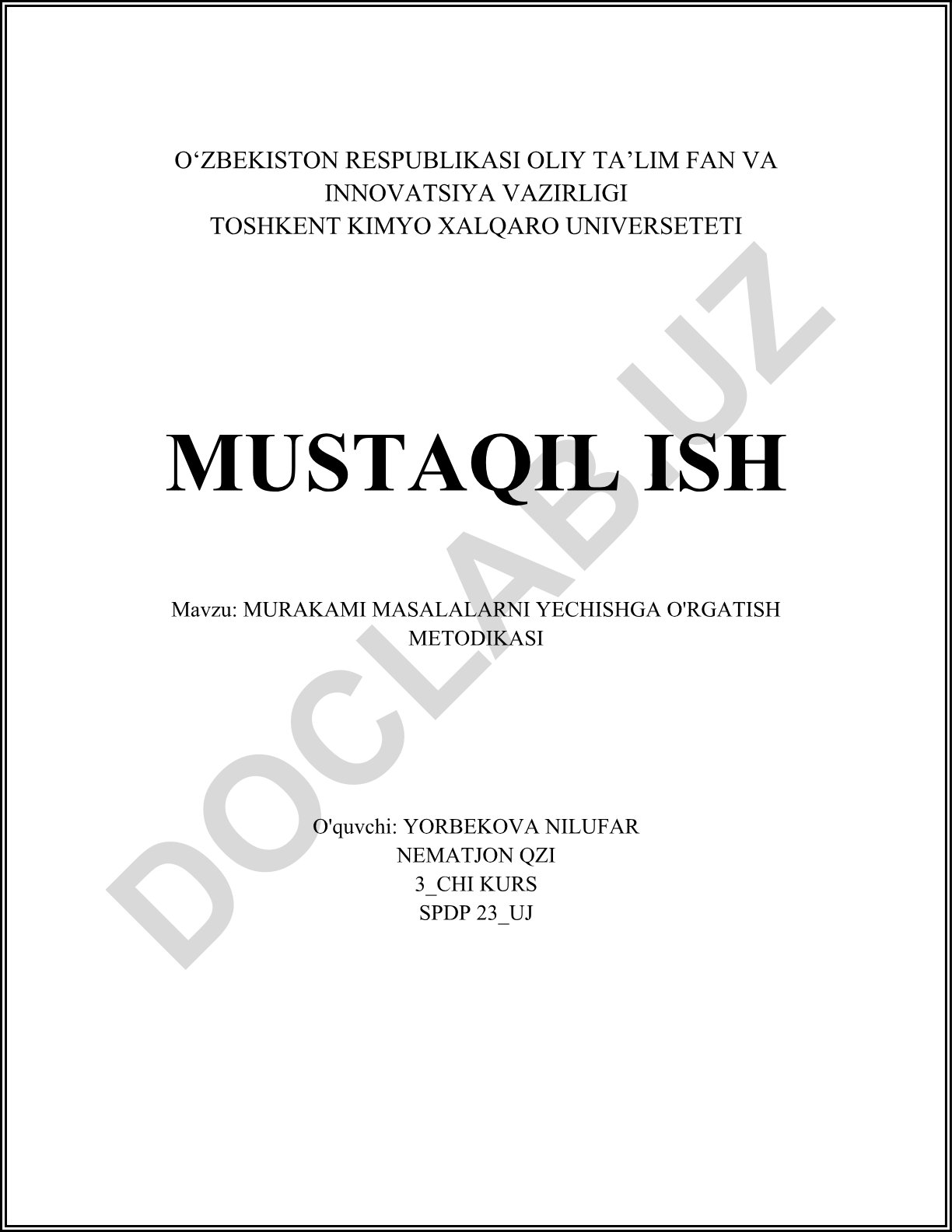 Murakami masalalarni yechishga o'rgatish metodikasi