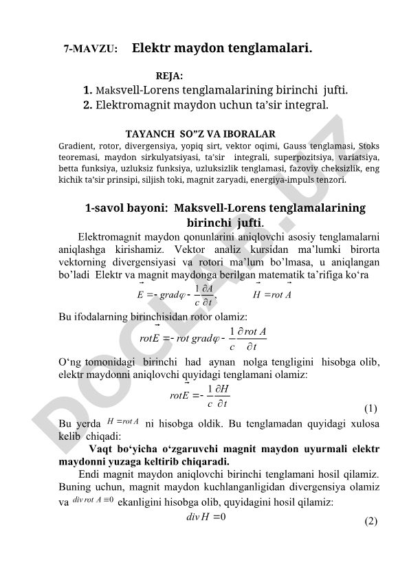 Elektr maydon tenglamalari
