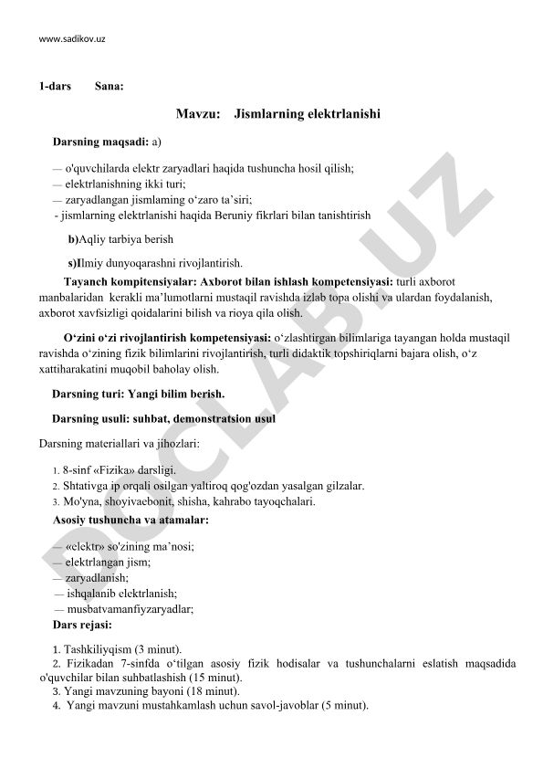 Jismlarning elektrlanishi
