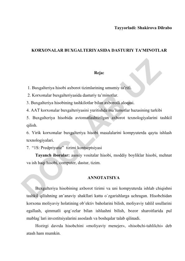 Korxonalar buxgalteriyasida dasturiy ta'minotlar