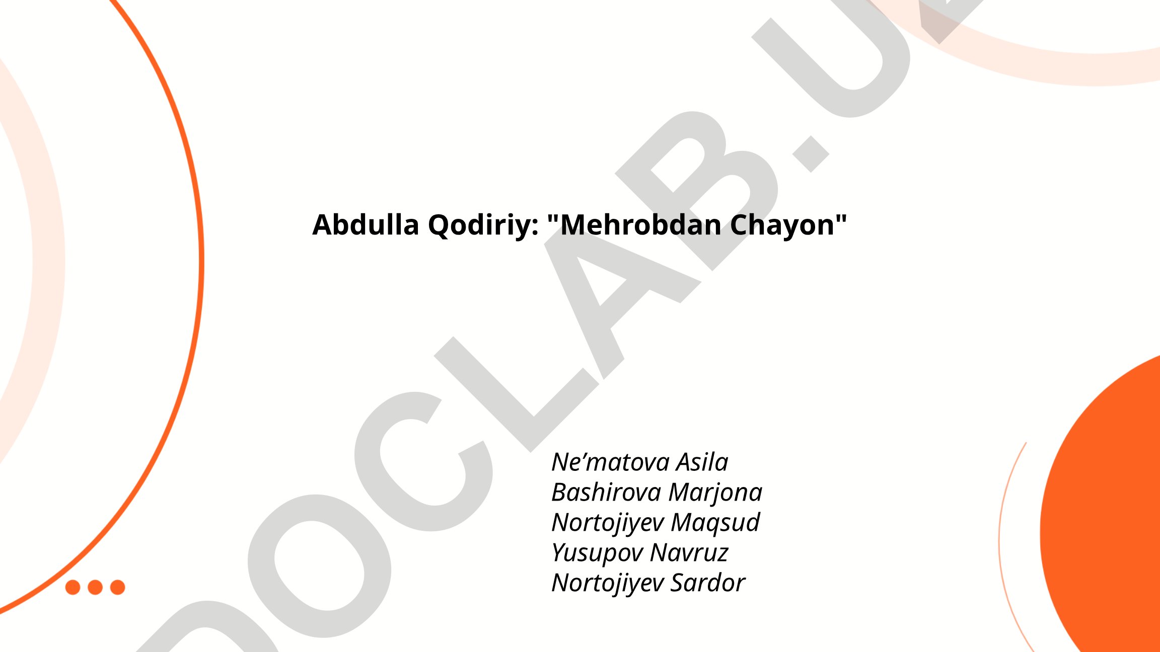 Abdulla Qodiriyning "Mehrobdan Chayon" romani tahlili