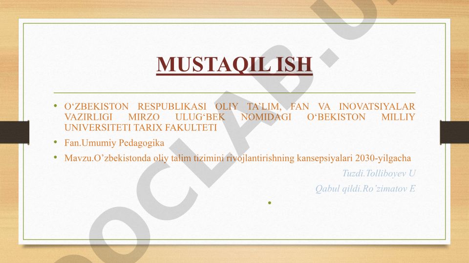 O‘zbekistonda oliy ta’lim tizimini rivojlantirishning konsepsiyalari 2030-yilgacha