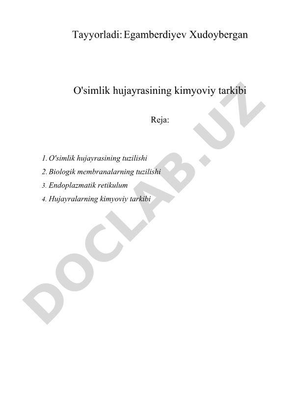 O'simlik hujayrasining kimyoviy tarkibi