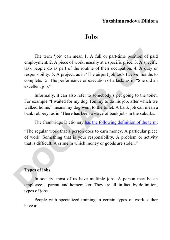 Jobs: Definition, Types and Social Context