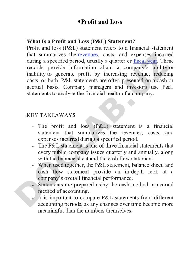 Profit and Loss Statement Financial Analysis