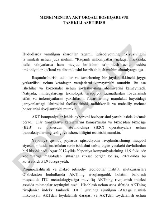 Menejmentda AKT orqali boshqaruvni tashkillashtirish