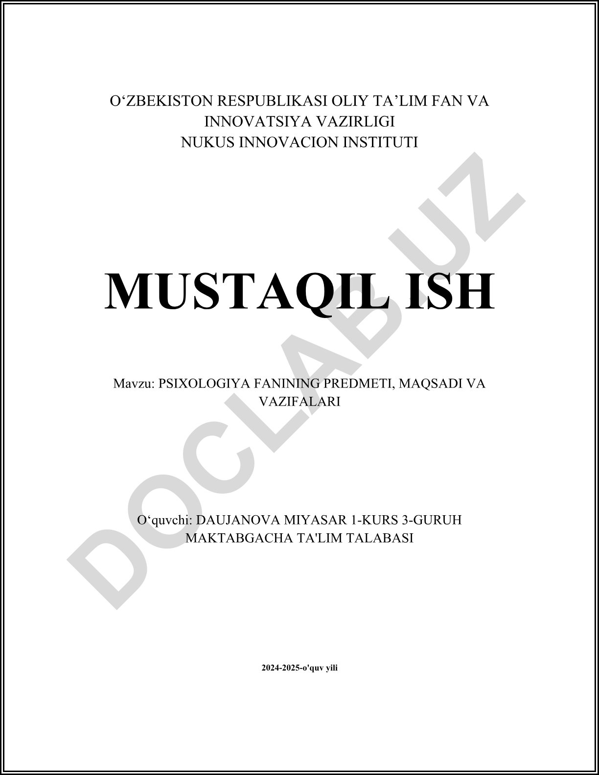 Psixologiya fanining predmeti, maqsadi va vazifalari