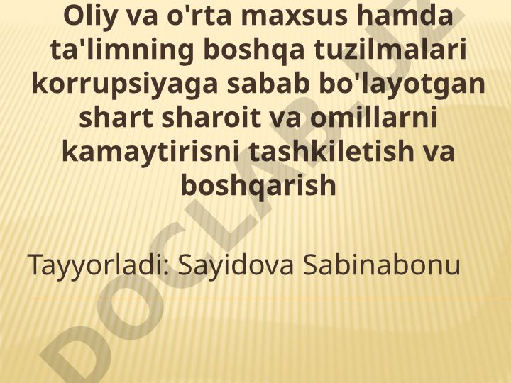 Oliy ta'limda korrupsiyaga qarshi kurash