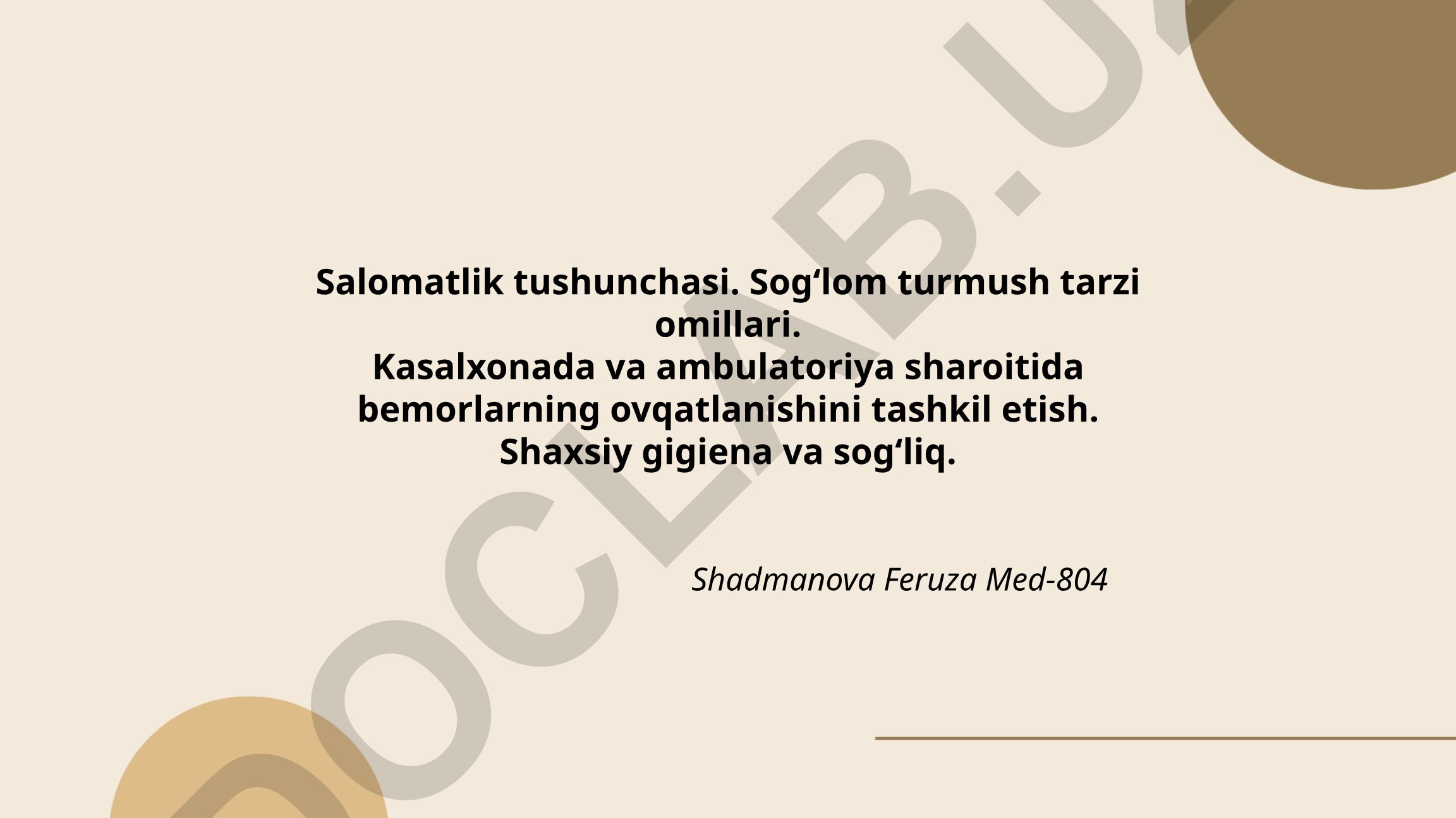 Salomatlik tushunchasi va sog'lom turmush tarzi omillari
