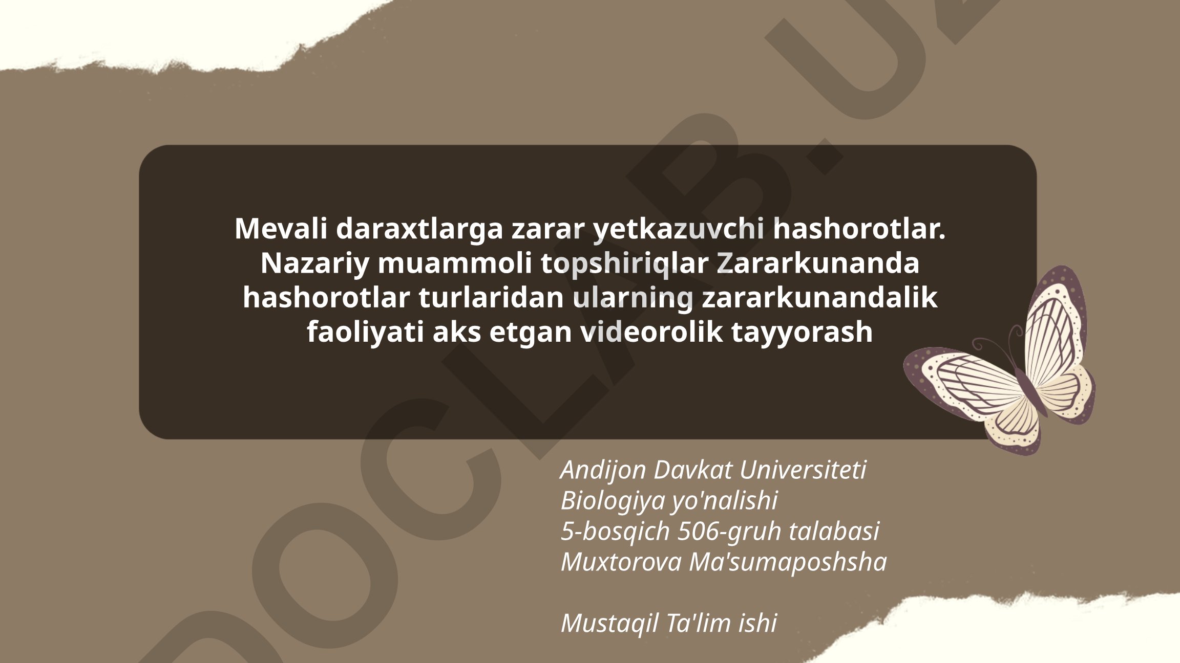 Mevali daraxtlarga zarar yetkazuvchi hashorotlar va ularning biologiyasi