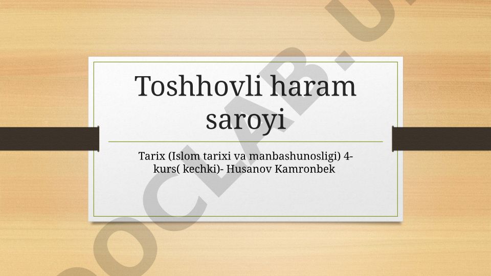 Toshhovli Olloqulixon saroyi tarixi va me'morchiligi