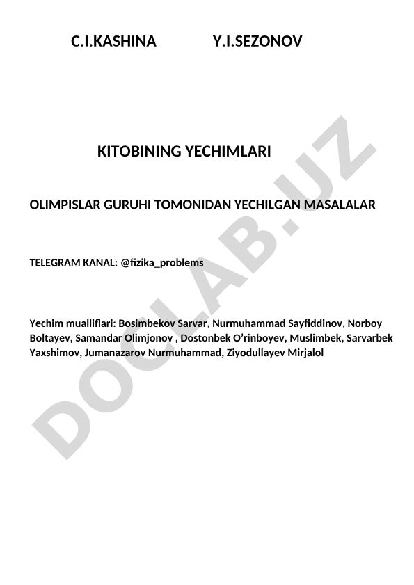 C.I.Kashina va Y.I.Sezenov kitobidan fizika masalalari yechimlari
