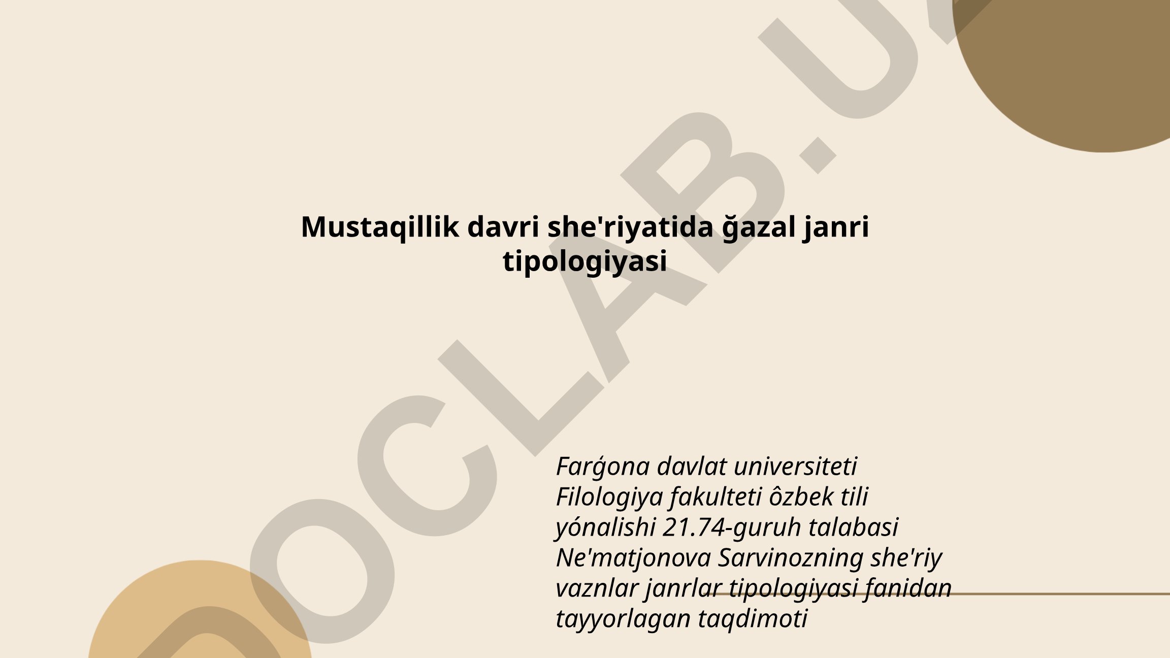 Mustaqillik davri she'riyatida ğazal janri tipologiyasi