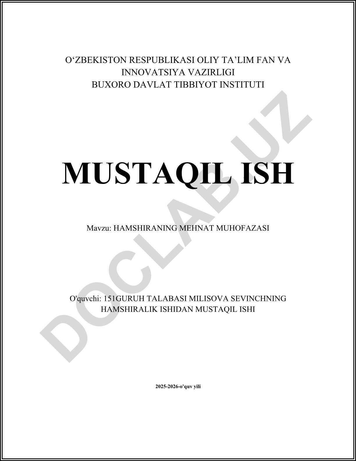 Hamshiraning mehnat muhofazasi