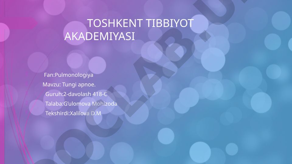 Tungi apnoe (sleep apnea) - sabablari va ta'siri