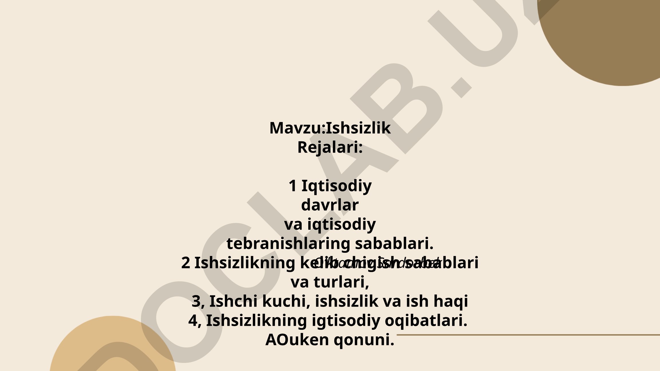 Ishsizlik Rejalari: Iqtisodiy davrlar, ishsizlik sabablari va oqibatlari