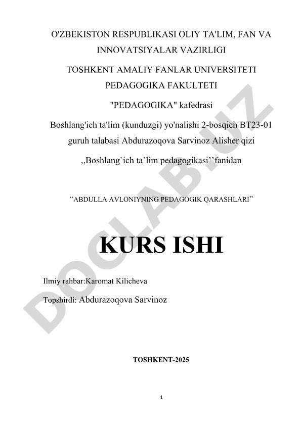 Abdulla Avloniyning pedagogik qarashlari