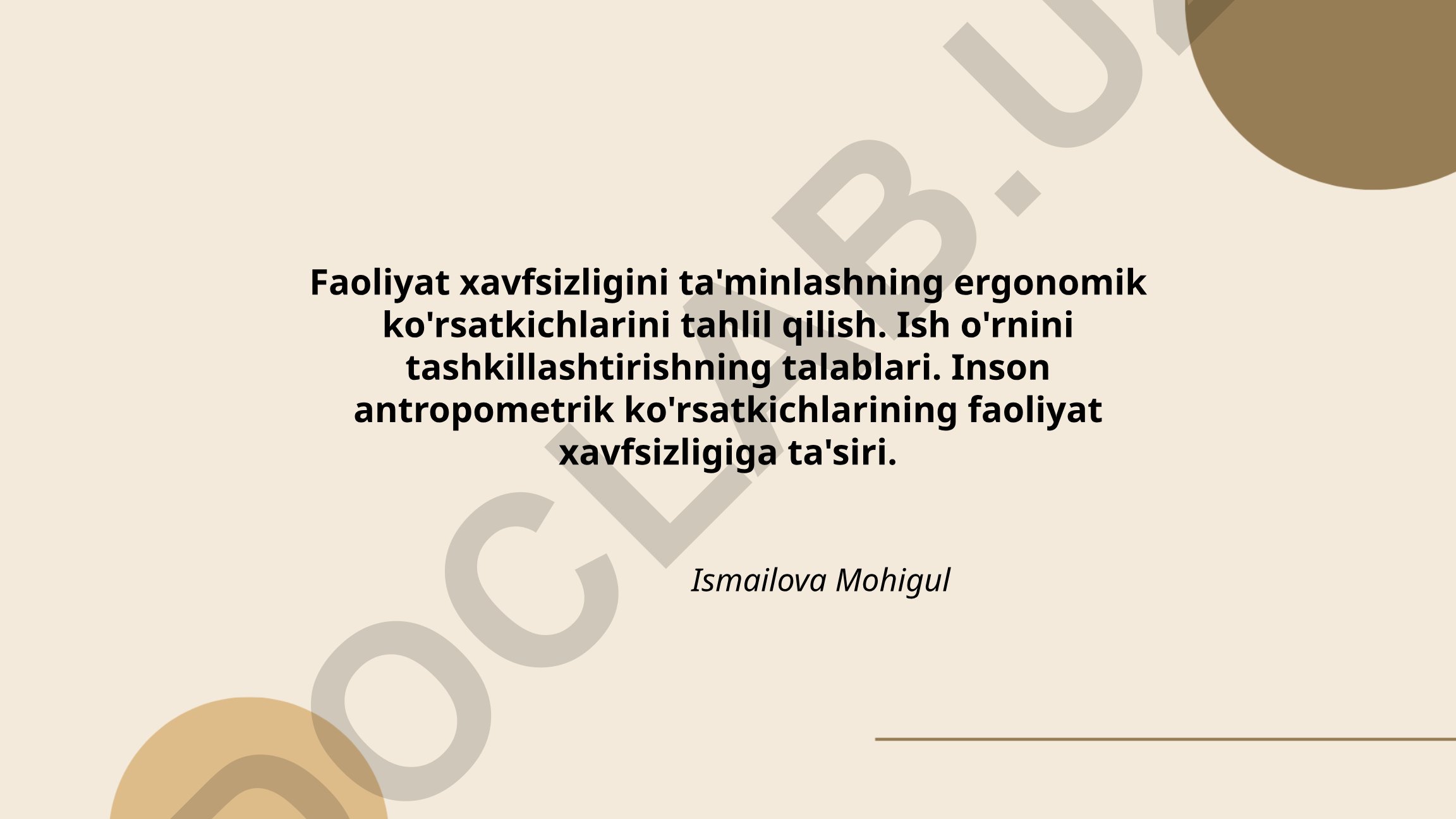 Faoliyat xavfsizligini ta'minlashning ergonomik ko'rsatkichlarini tahlil qilish