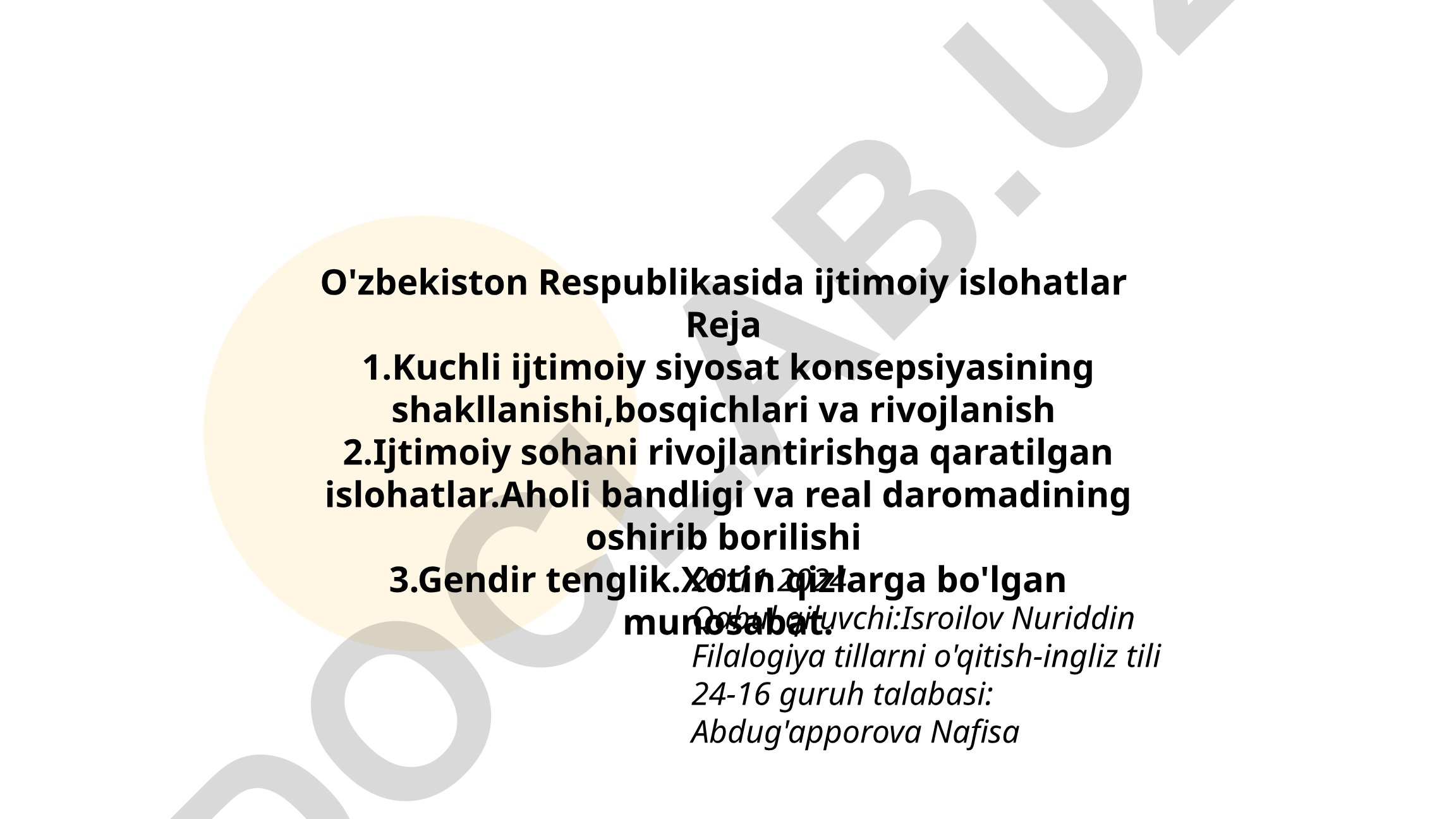 O'zbekiston Respublikasida ijtimoiy islohatlar