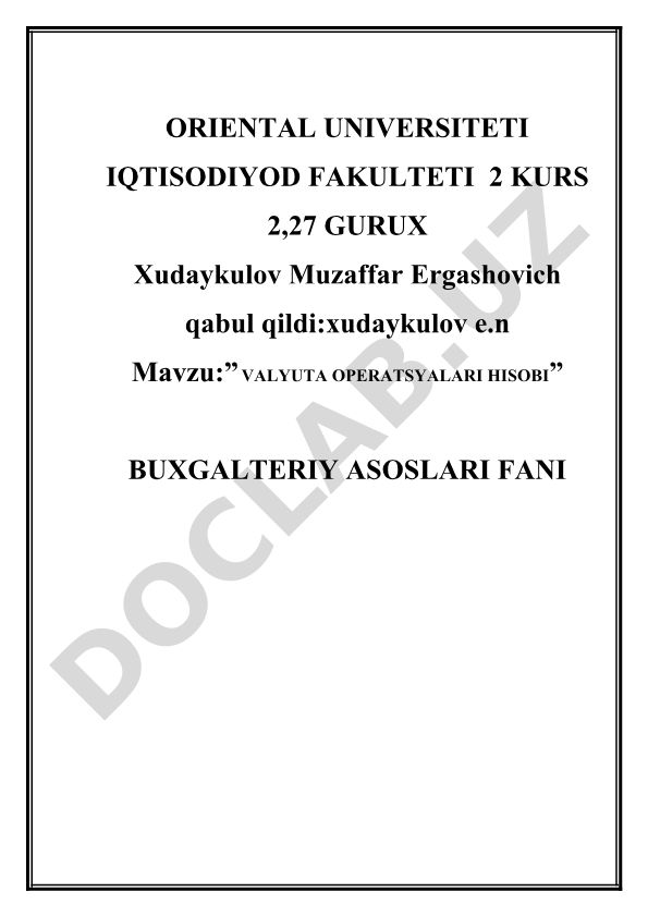 Valyuta operatsiyalari hisobi