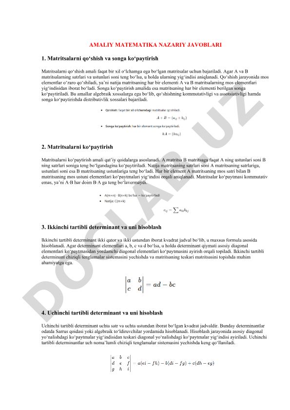 Amaliy matematika nazariy javoblari