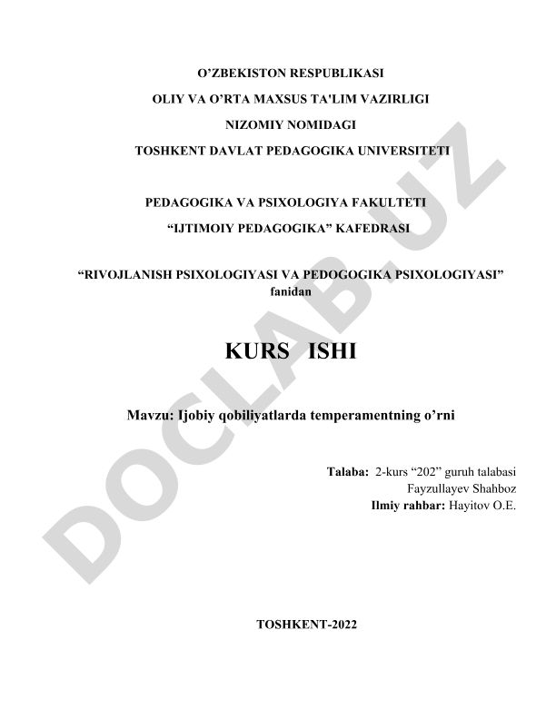 Ijobiy qobiliyatlarda temperamentning o’rni