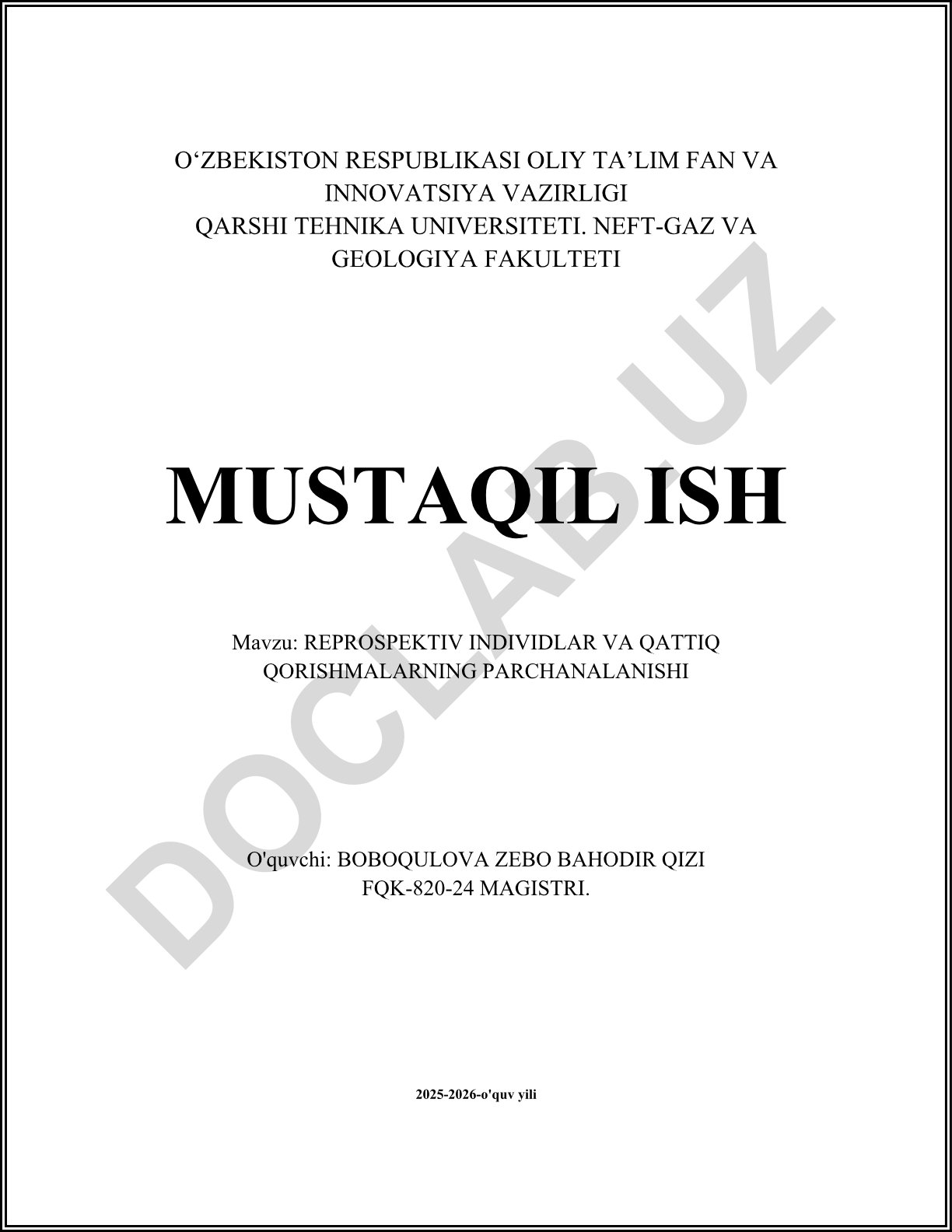 Reprospektiv individlar va qattiq qorishmalarning parchalanishi