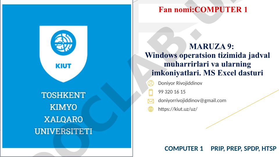 Windows operatsion tizimida jadval muharrirlari va MS Excel dasturi imkoniyatlari