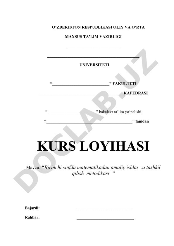 Birinchi sinfda matematikadan amaliy ishlar va tashkil qilish metodikasi