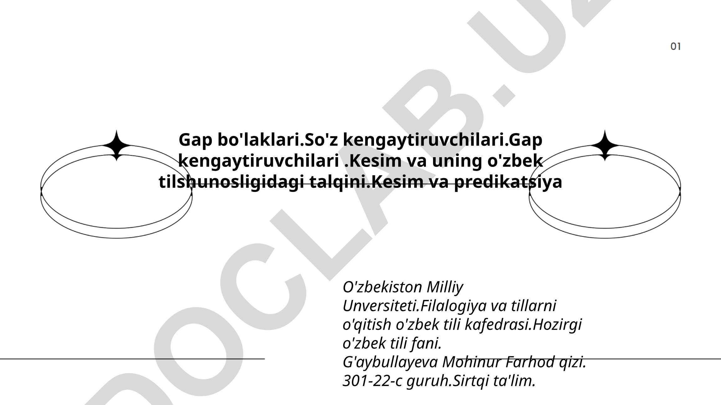 O'zbek tilida gap bo'laklari, so'z va gap kengaytiruvchilari, kesim va predikatsiya