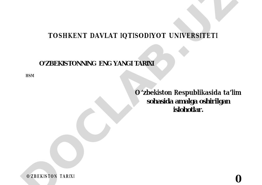 O'zbekiston Respublikasida ta'lim sohasida amalga oshirilgan islohotlar