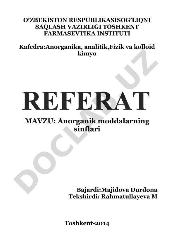 Anorganik moddalarning sinflari