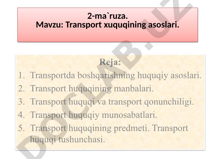 Transport huquqining asoslari