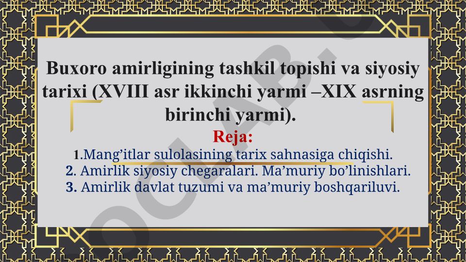 Buxoro amirligining tashkil topishi va siyosiy tarixi