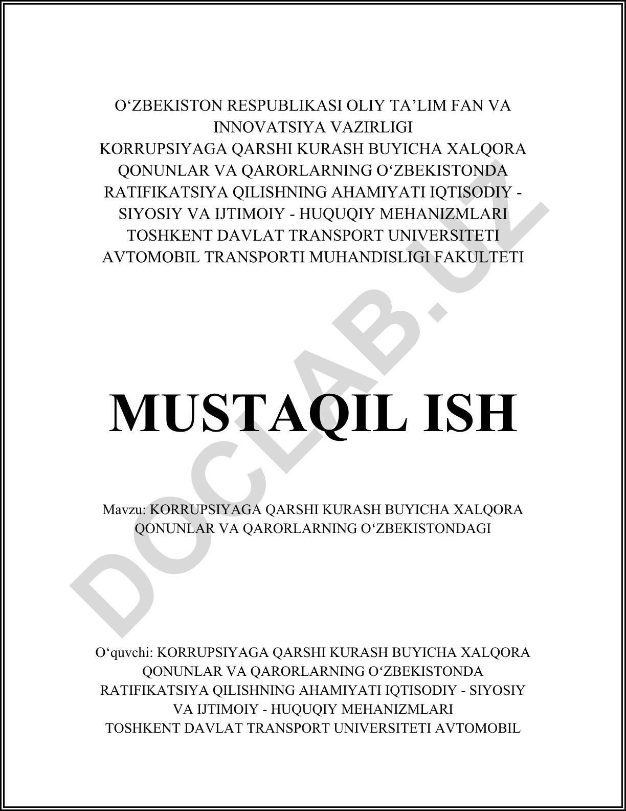 Korrupsiyaga qarshi kurash buyicha xalqaro qonunlar va qarorlarning Oʻzbekistonda ratifikatsiya qilishning ahamiyati