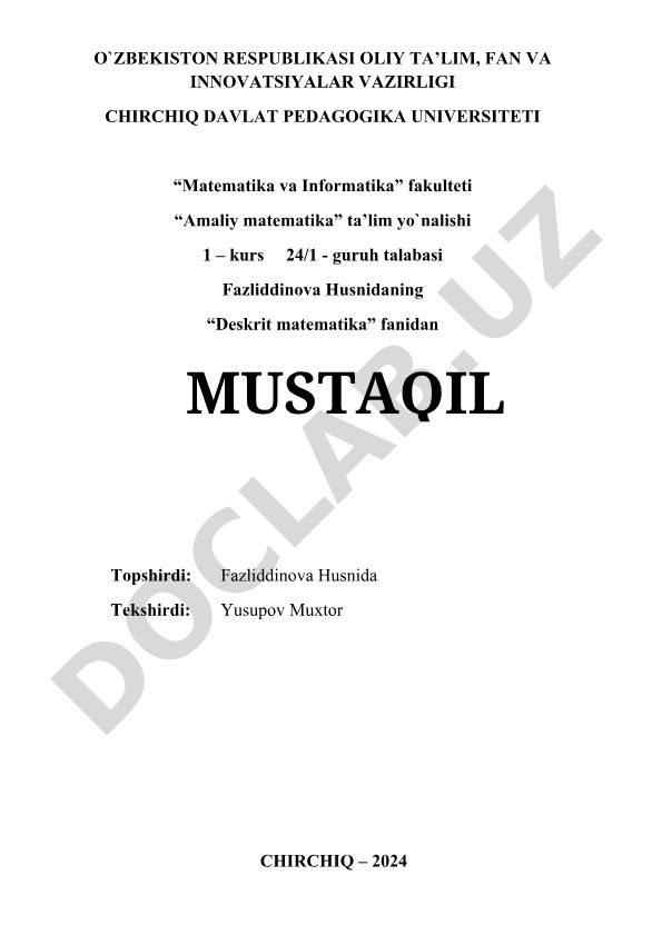 To'plamlar va ular ustida amallar, to'plamlar algebrasi, kirirtish chiqarish qoidasi