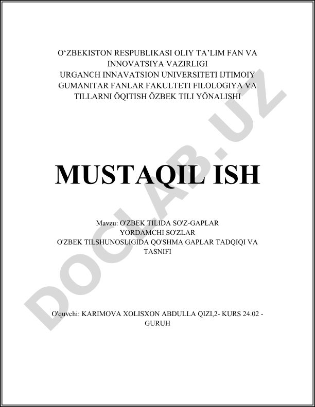 O'zbek tilida so'z-gaplar yordamchi so'zlar o'zbek tilshunosligida qo'shma gaplar tadqiqi va tasnifi