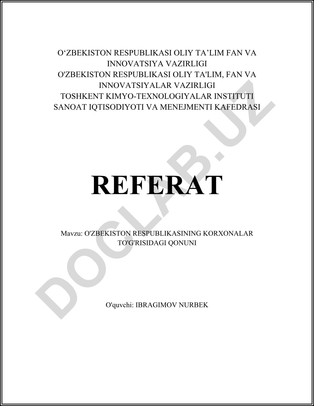 O'zbekiston Respublikasining korxonalar to'g'risidagi qonuni