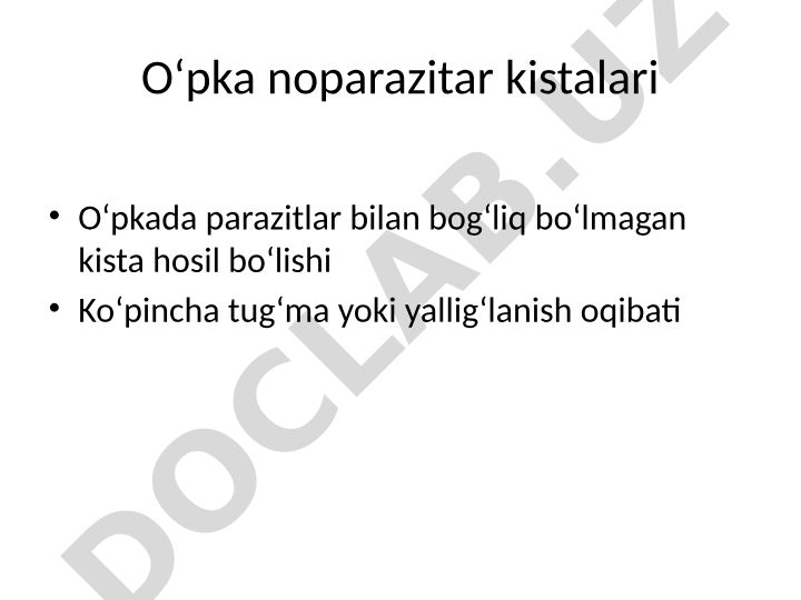 O‘pka noparazitar kistalari: tashxislash va davolash