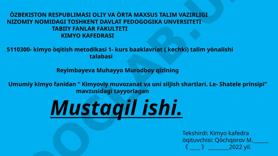 Kimyoviy muvozanat va uning siljish shartlari. Le Shatelye prinsipi
